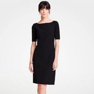 Ann Taylor The Boatneck Sheath Dress in Seasonless Stretch, Black, Size 2